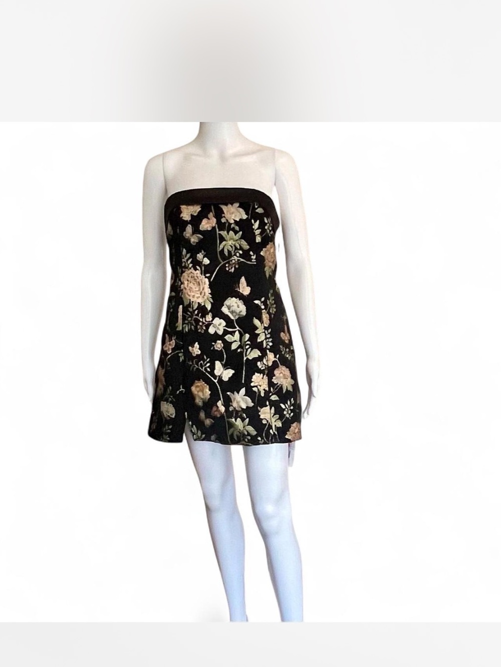 Cider Floral Jacquard Tapestry Strapless Mini Dress Size Small Black Coquette